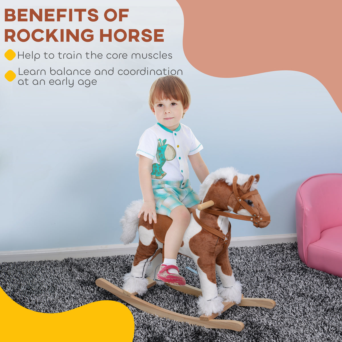 Cheval à bascule pour enfants en peluche avec sons