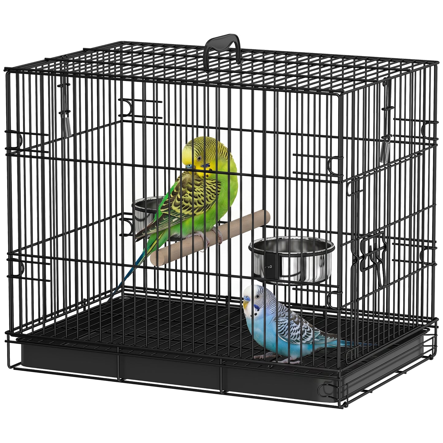 Cage à oiseaux portable avec plateau coulissant et perchoir