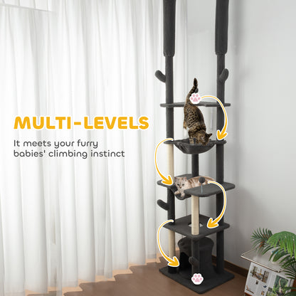 Arbre à chat plafond-sol ajustable 225-255cm avec hamacs