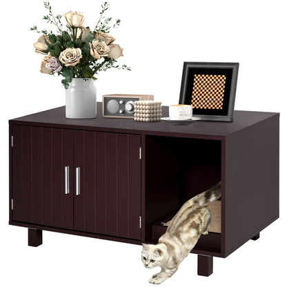 Meuble cache litière chat table d'appoint avec grattoir