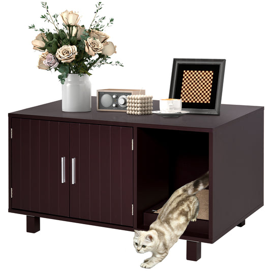 Meuble cache litière chat table d'appoint avec grattoir