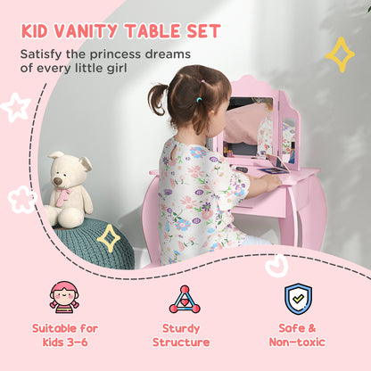 Coiffeuse enfant avec tabouret et miroirs pliants
