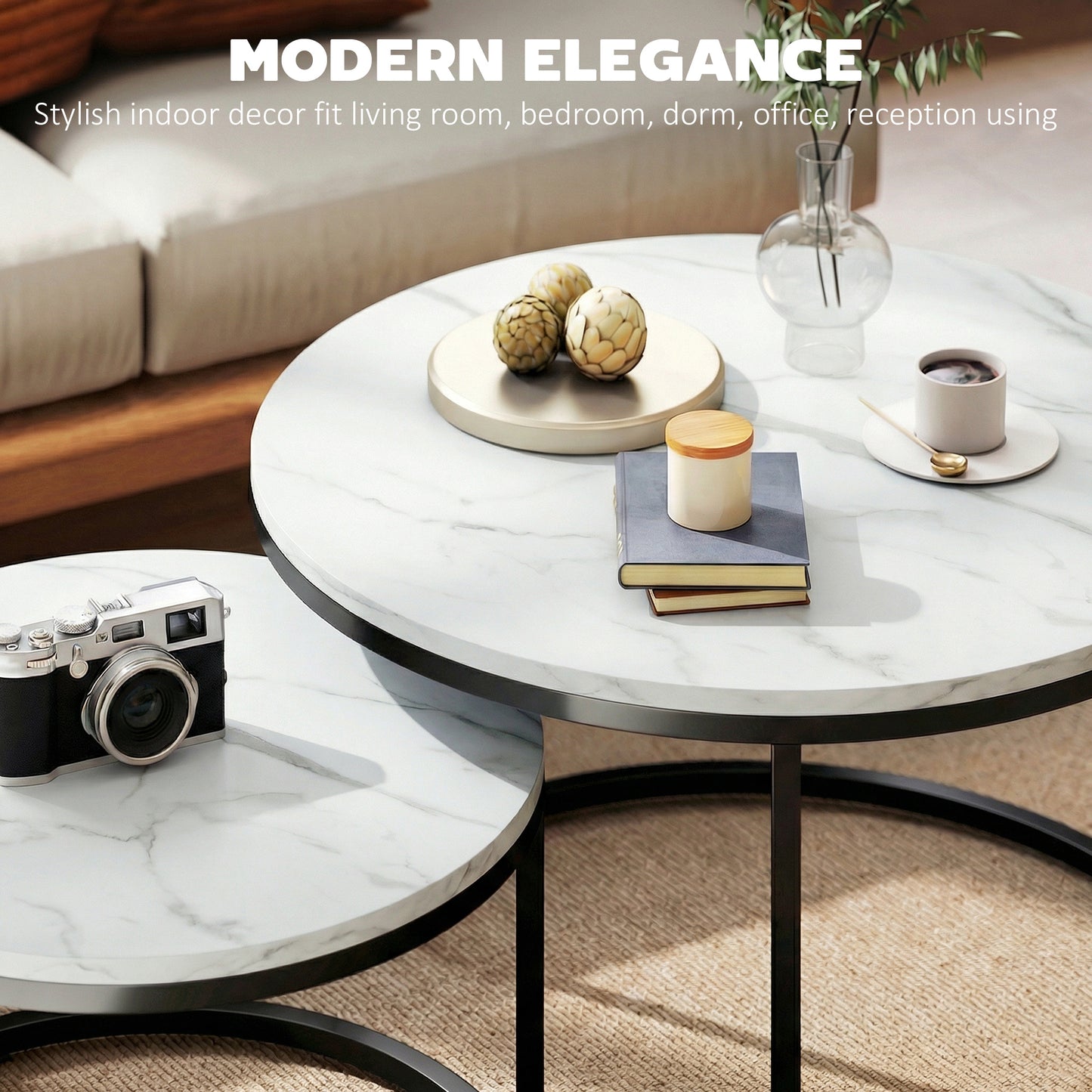 Tables gigognes rondes effet marbre — lot de 2