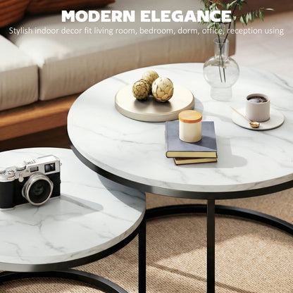 Tables gigognes rondes effet marbre — lot de 2