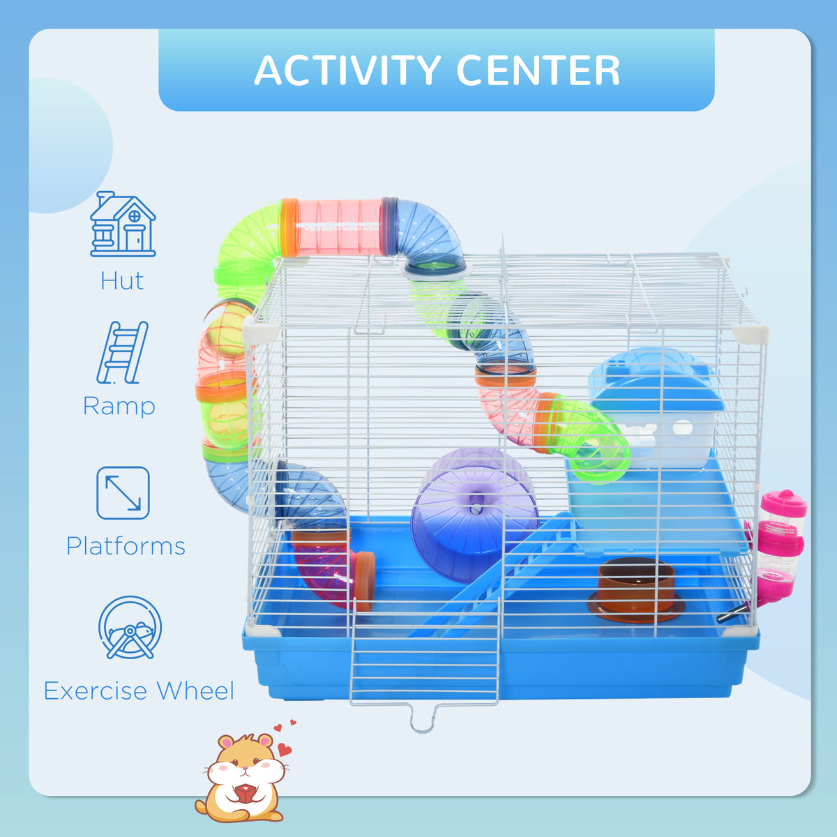 Cage pour hamster à 2 niveaux avec tubes