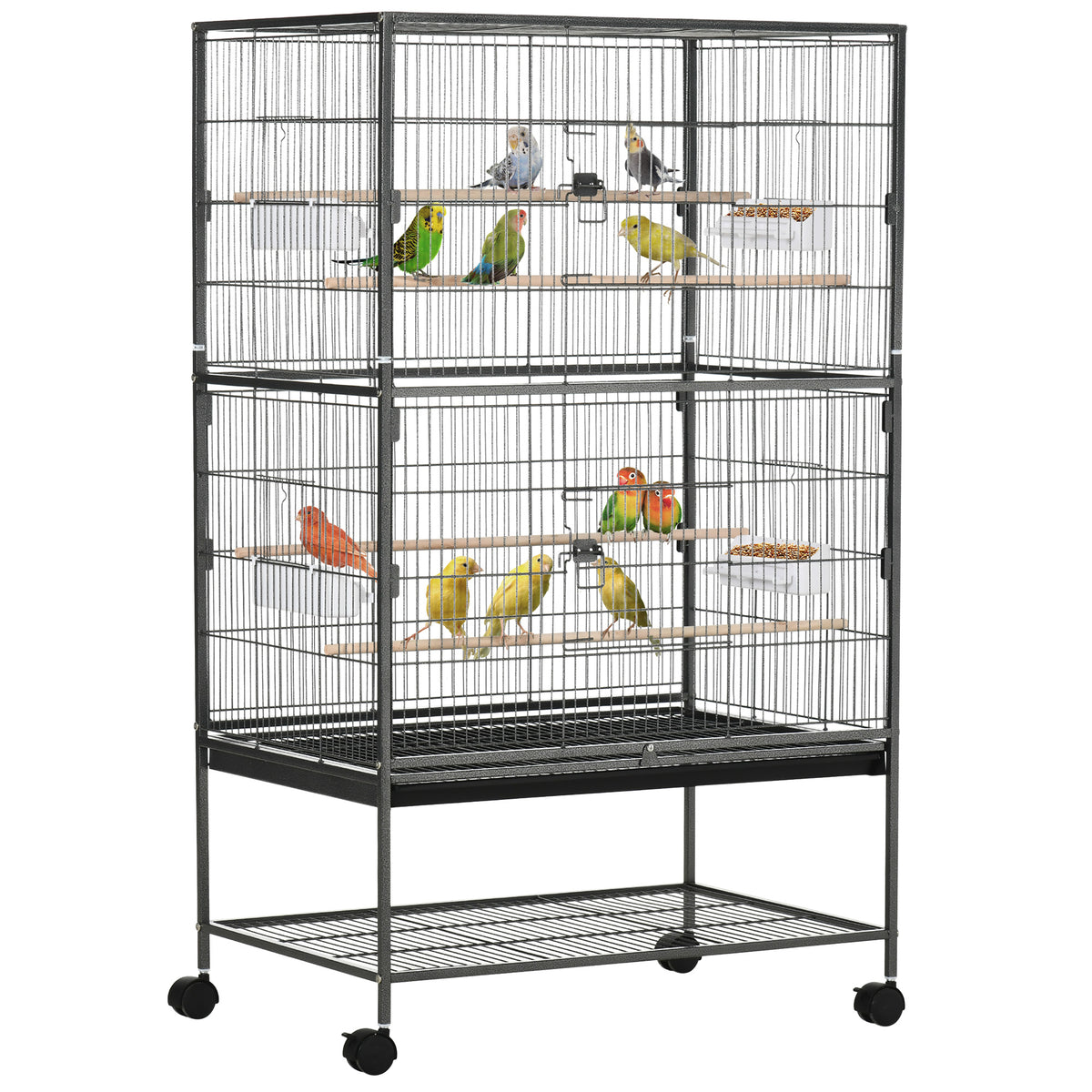 Grande cage à oiseaux en acier avec roulettes et perchoirs
