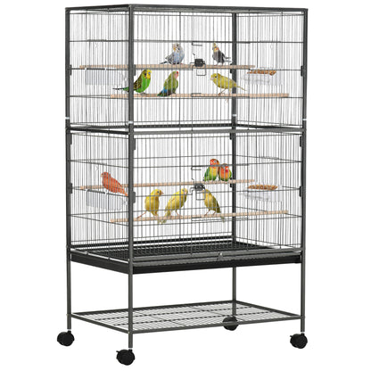 Grande cage à oiseaux en acier avec roulettes et perchoirs