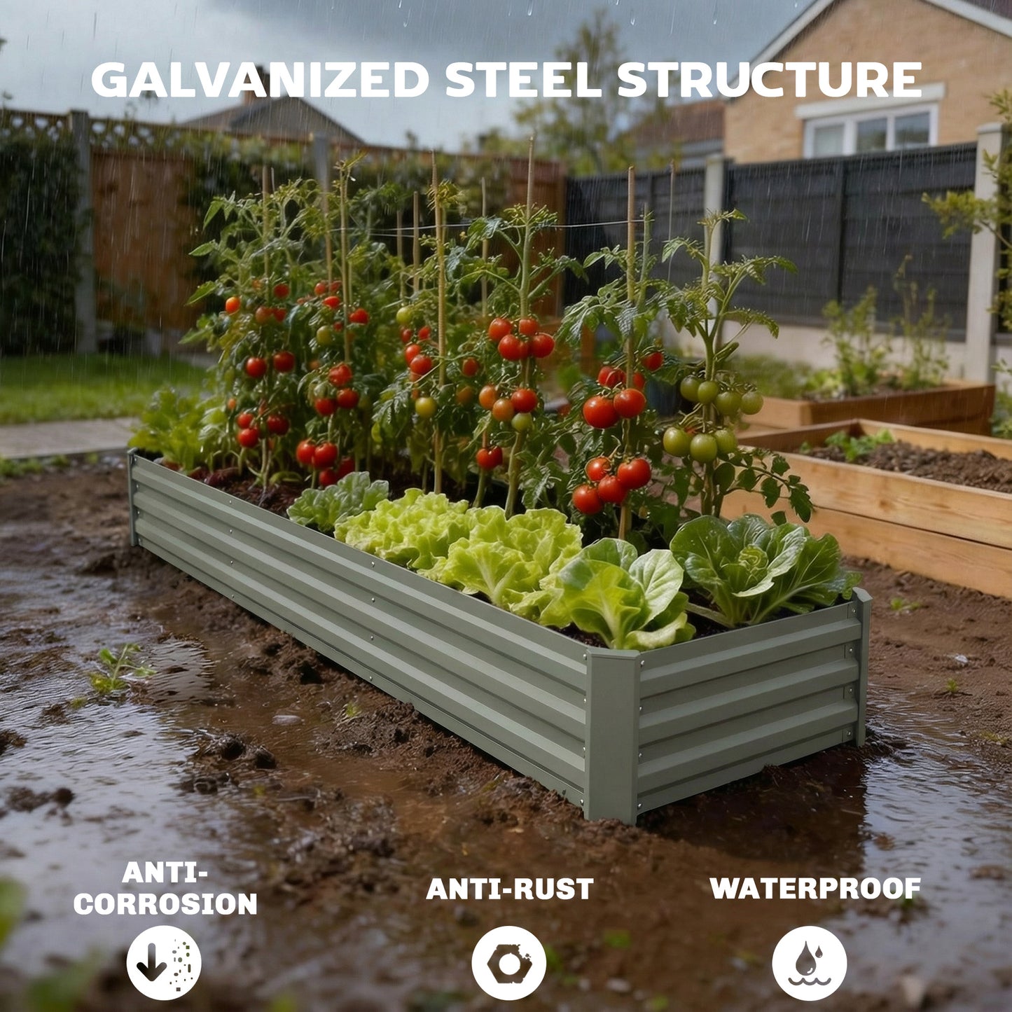 Bac surélevé galvanisé 8'x2'x1' pour jardin