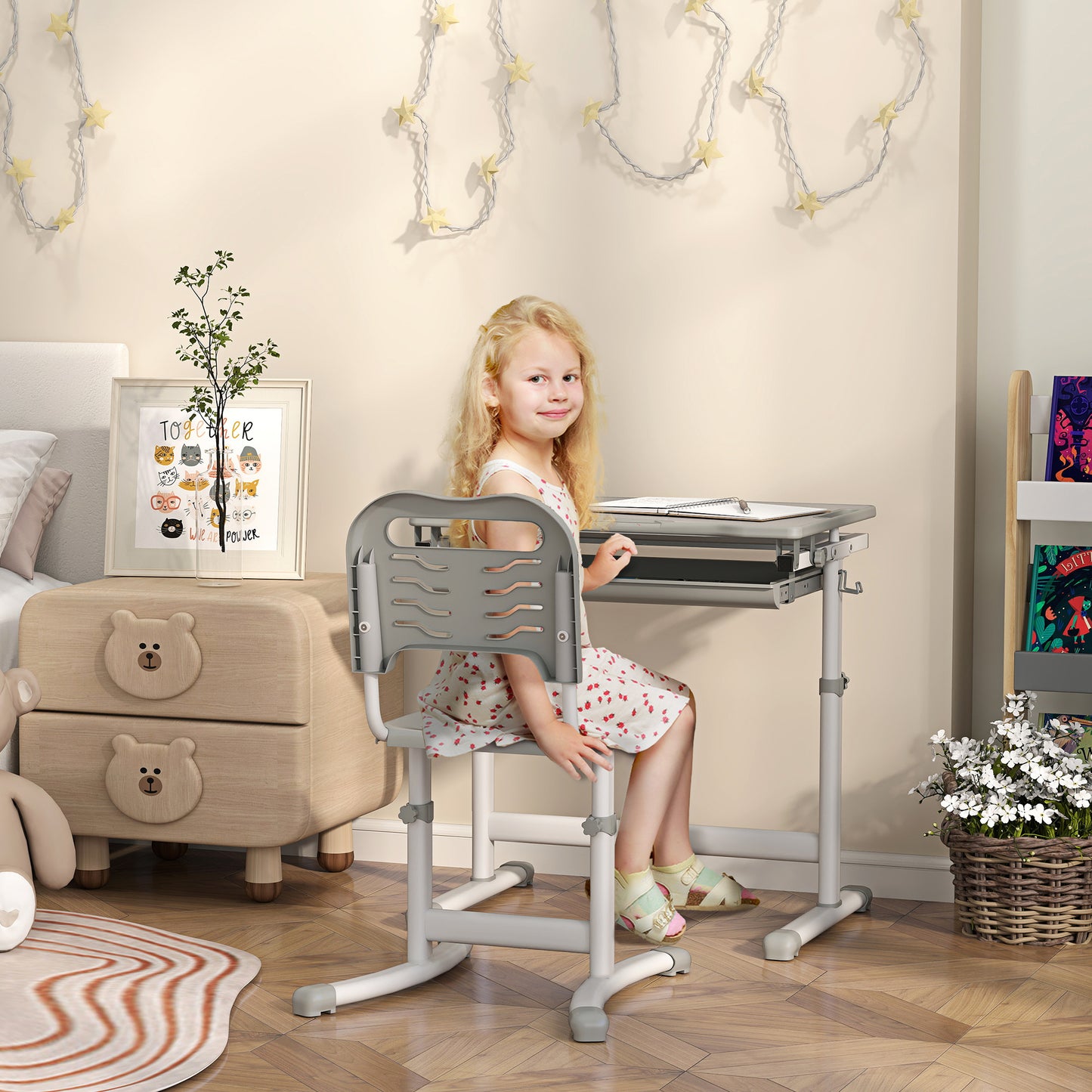 Bureau d'étude ajustable avec chaise et tiroir enfant