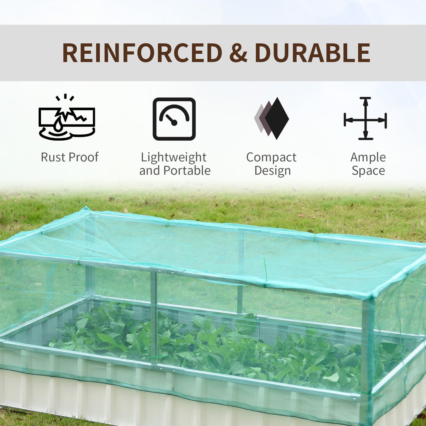 Outsunny 174x90x70cm Steel Raised Garden Bed with Cover Grey
