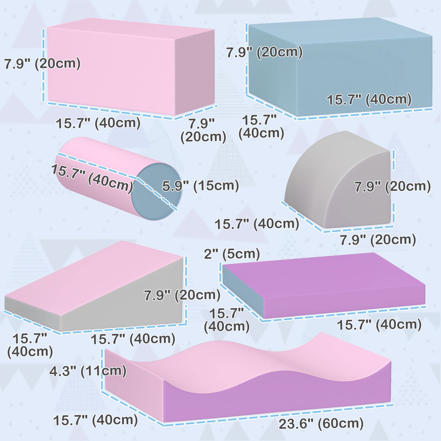 Blocs de jeu en mousse modulaires 7 pièces pour tout-petits