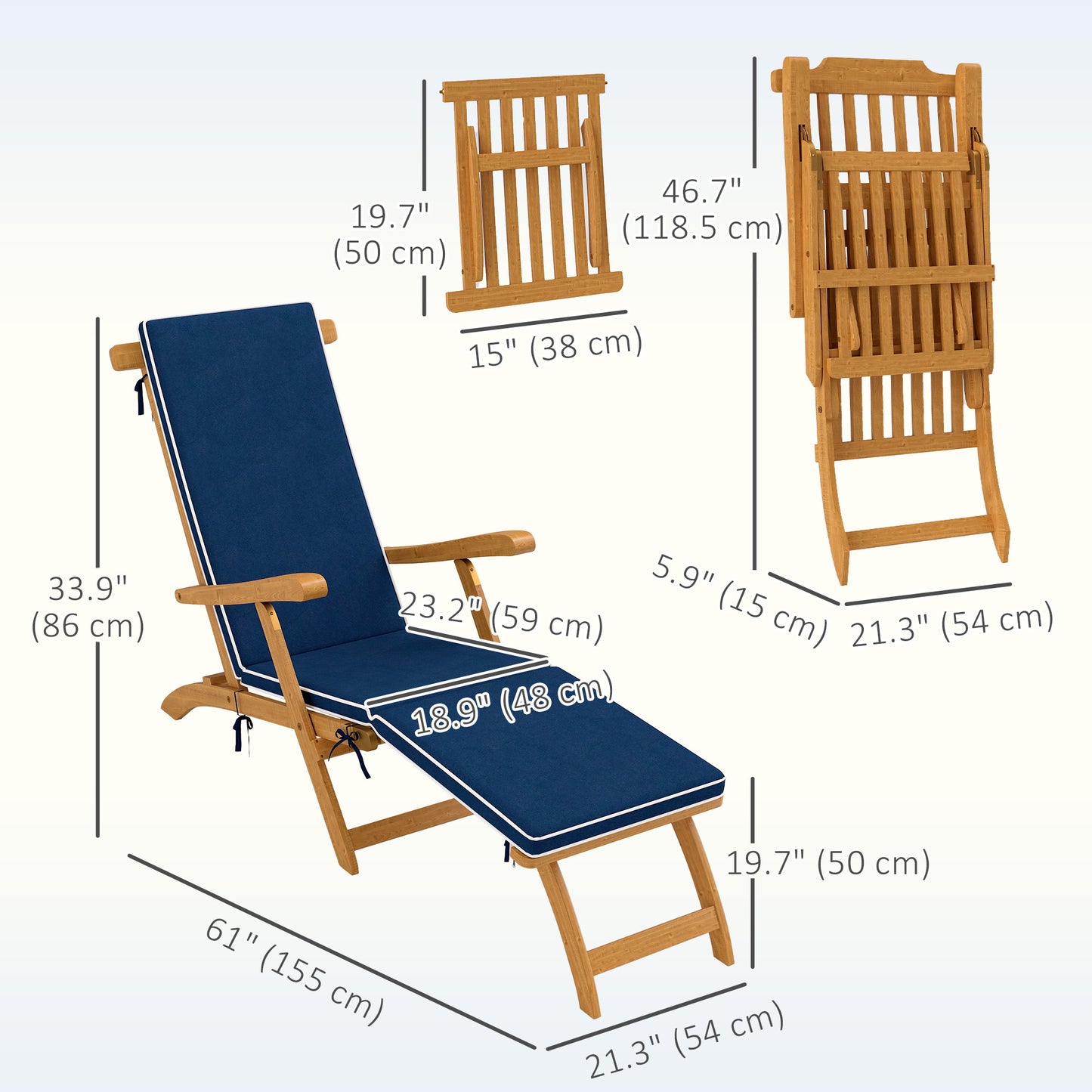Chaise longue pliante en bois d'acacia avec repose-pieds