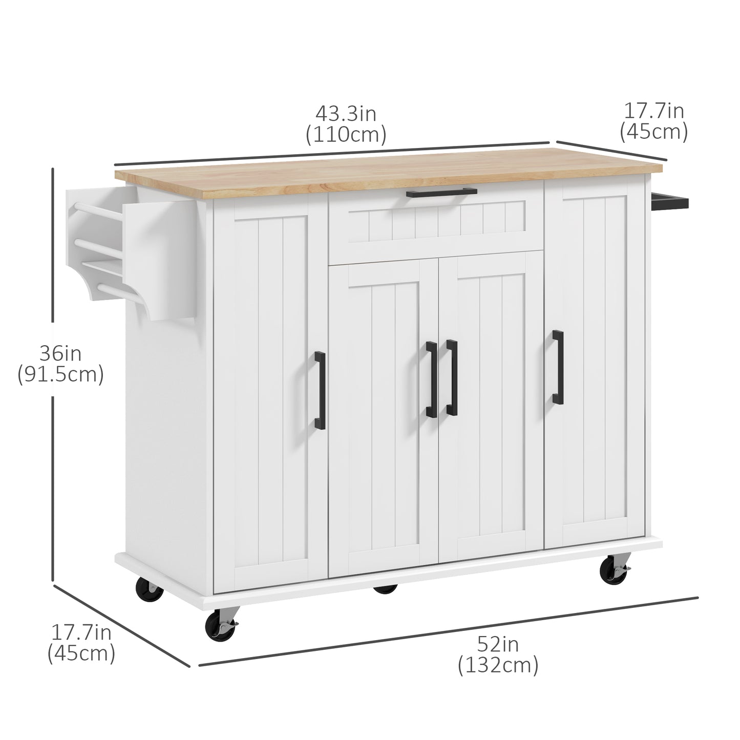 Îlot de cuisine roulant avec tiroirs et rangement