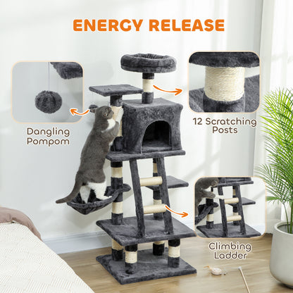 Arbre à chat multi-niveaux 132 cm — gris