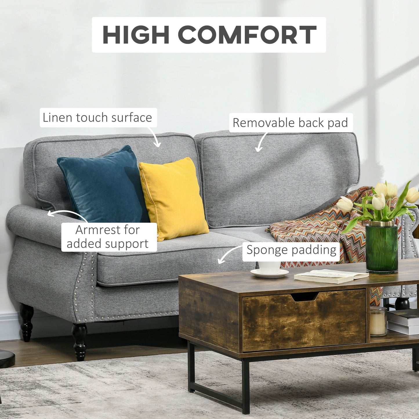 Sofa 2 places style traditionnel en lin