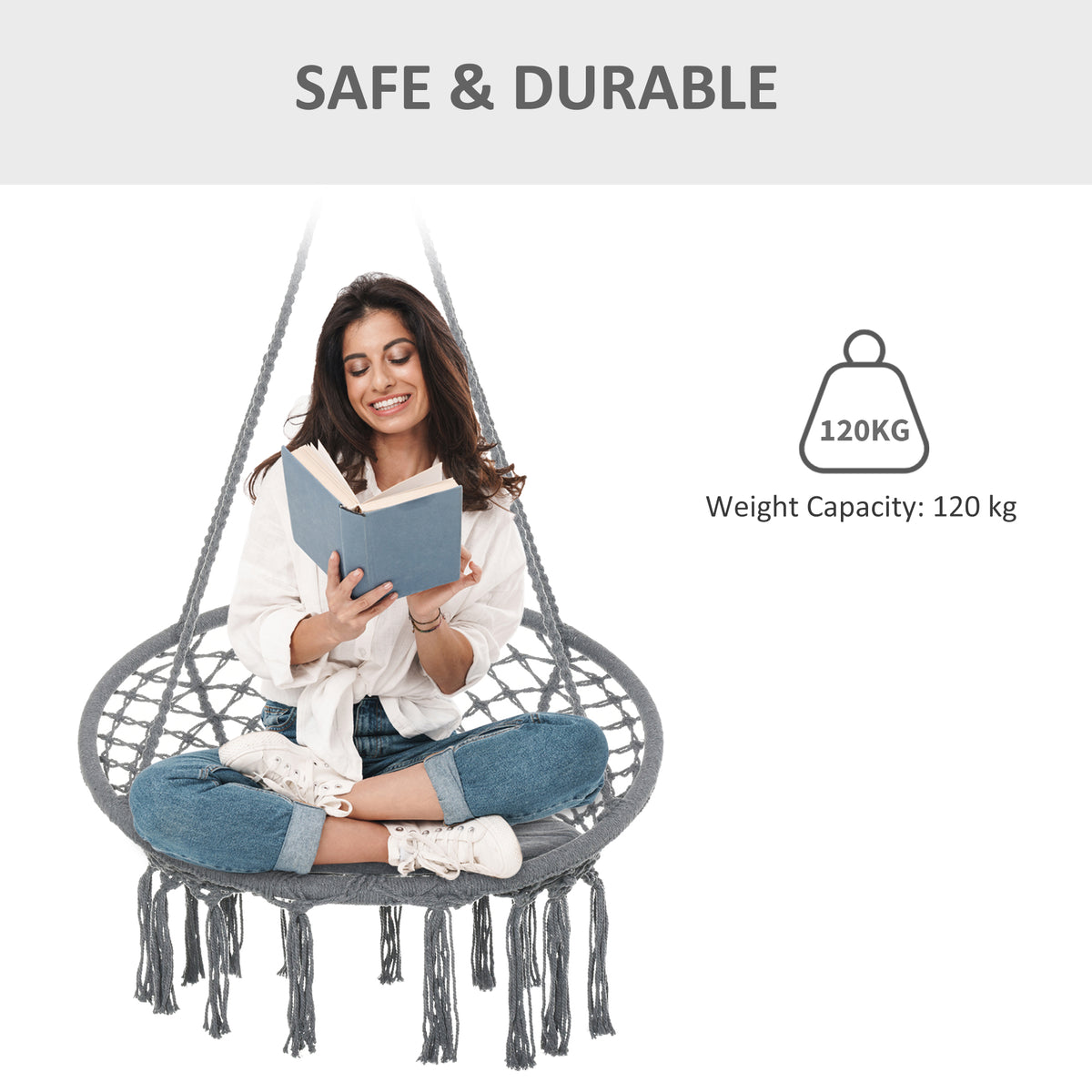 Chaise hamac suspendue bohème avec franges