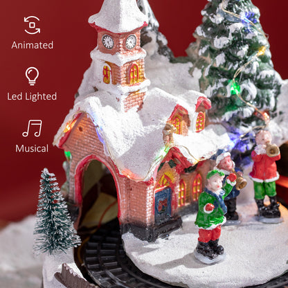 Décoration de village de Noël avec train rotatif et musique