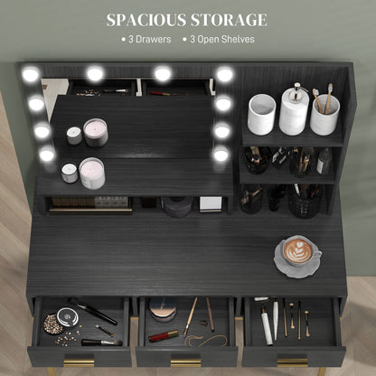Coiffeuse illuminée avec miroir LED et 3 tiroirs