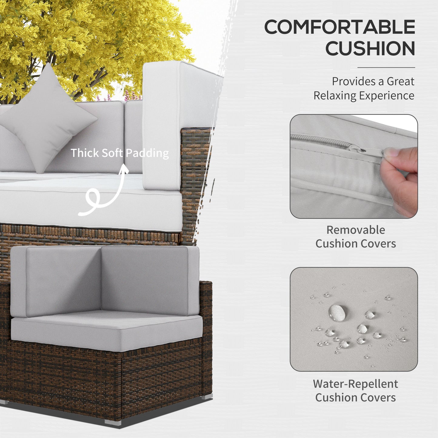 Ensemble patio 9 pièces osier modulaire avec coussins