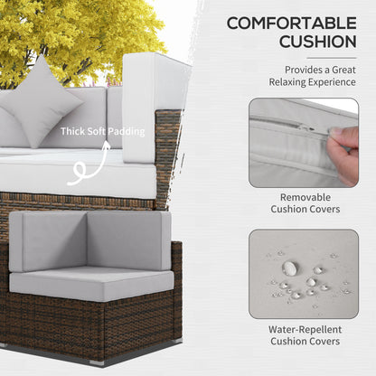 Ensemble patio 9 pièces osier modulaire avec coussins