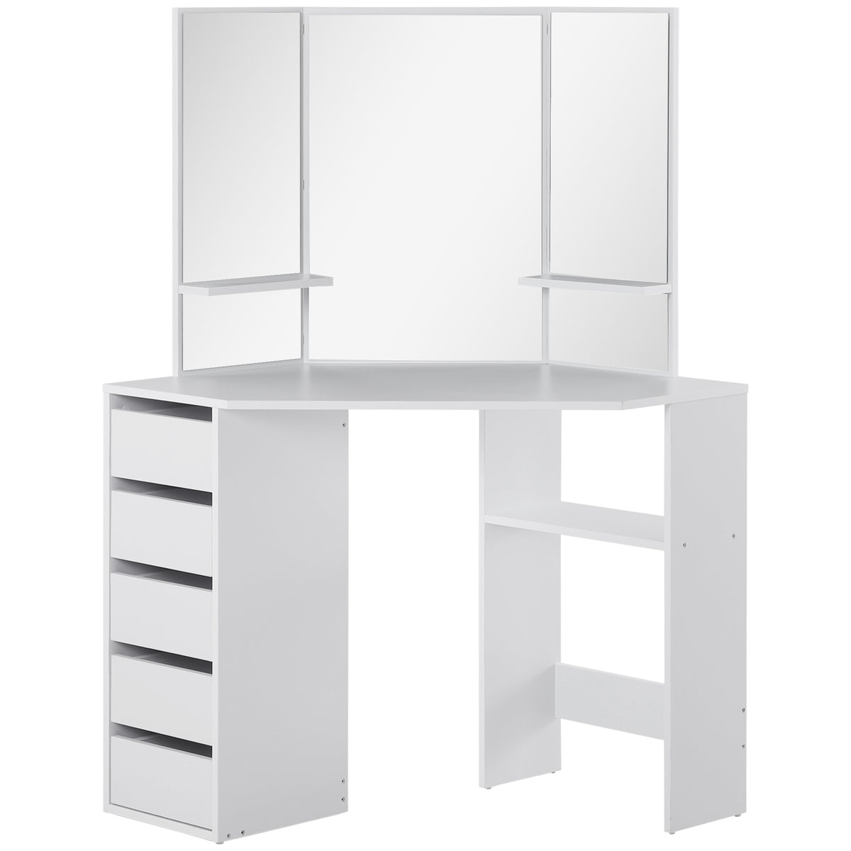 Table de maquillage d'angle miroir triptyque avec tiroirs