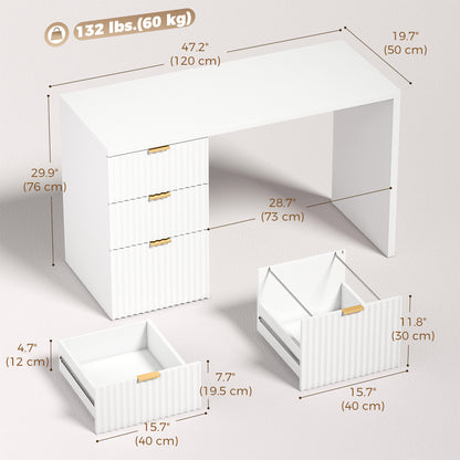 Bureau d'ordinateur avec tiroirs et caisson réversible 120 x 50 cm