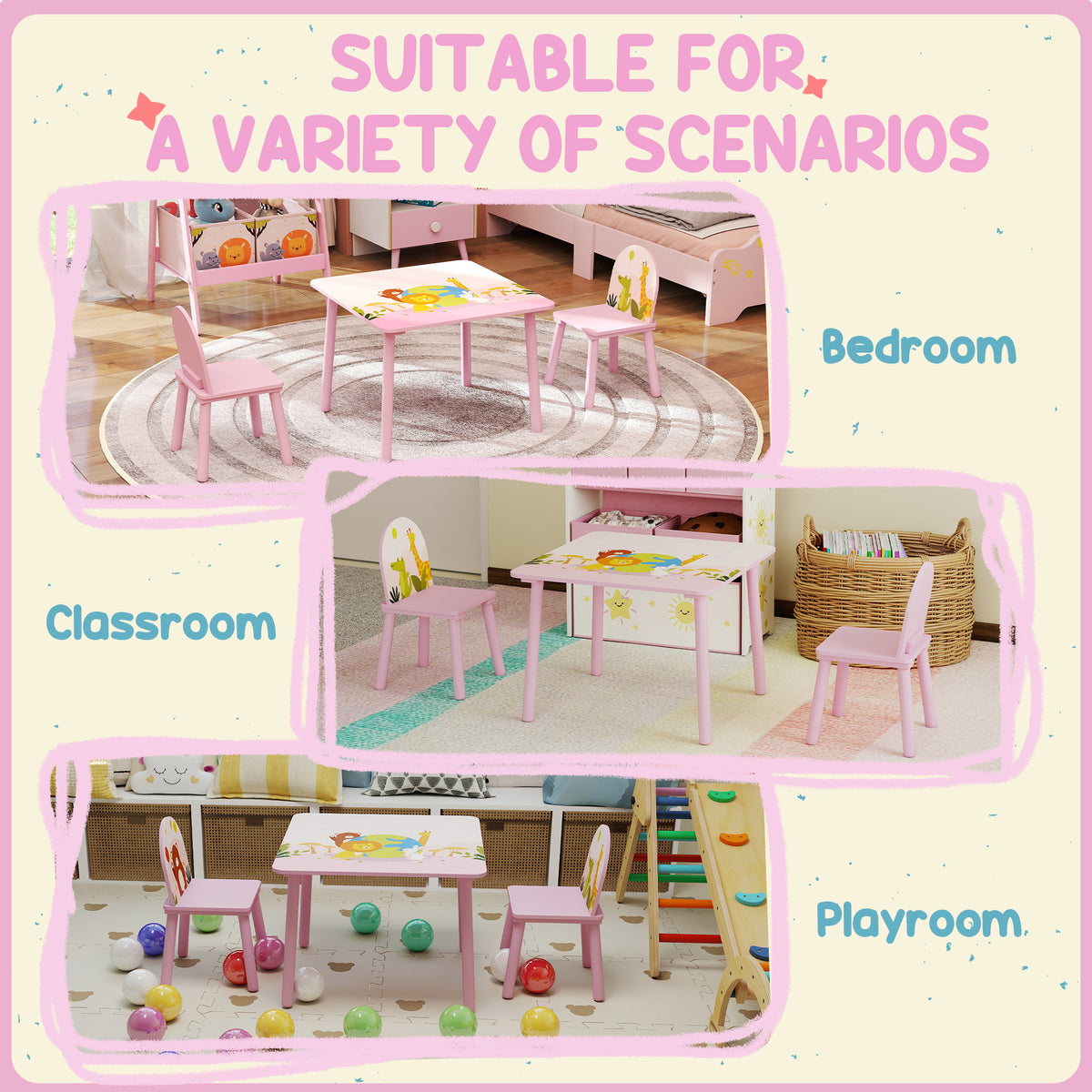 Ensemble table et chaises pour enfants — Lot de 3