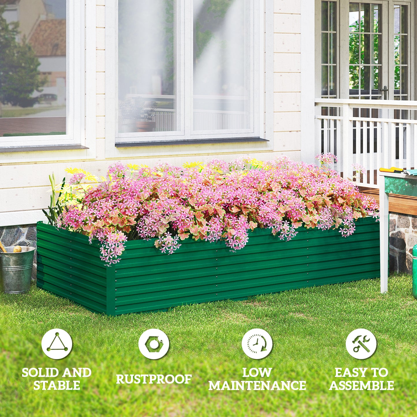 Outsunny 240x120x60cm Raised Garden Bed - Black Galvanized Planter