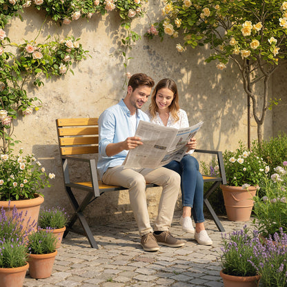 Banc de jardin 2 places avec dossier — noir