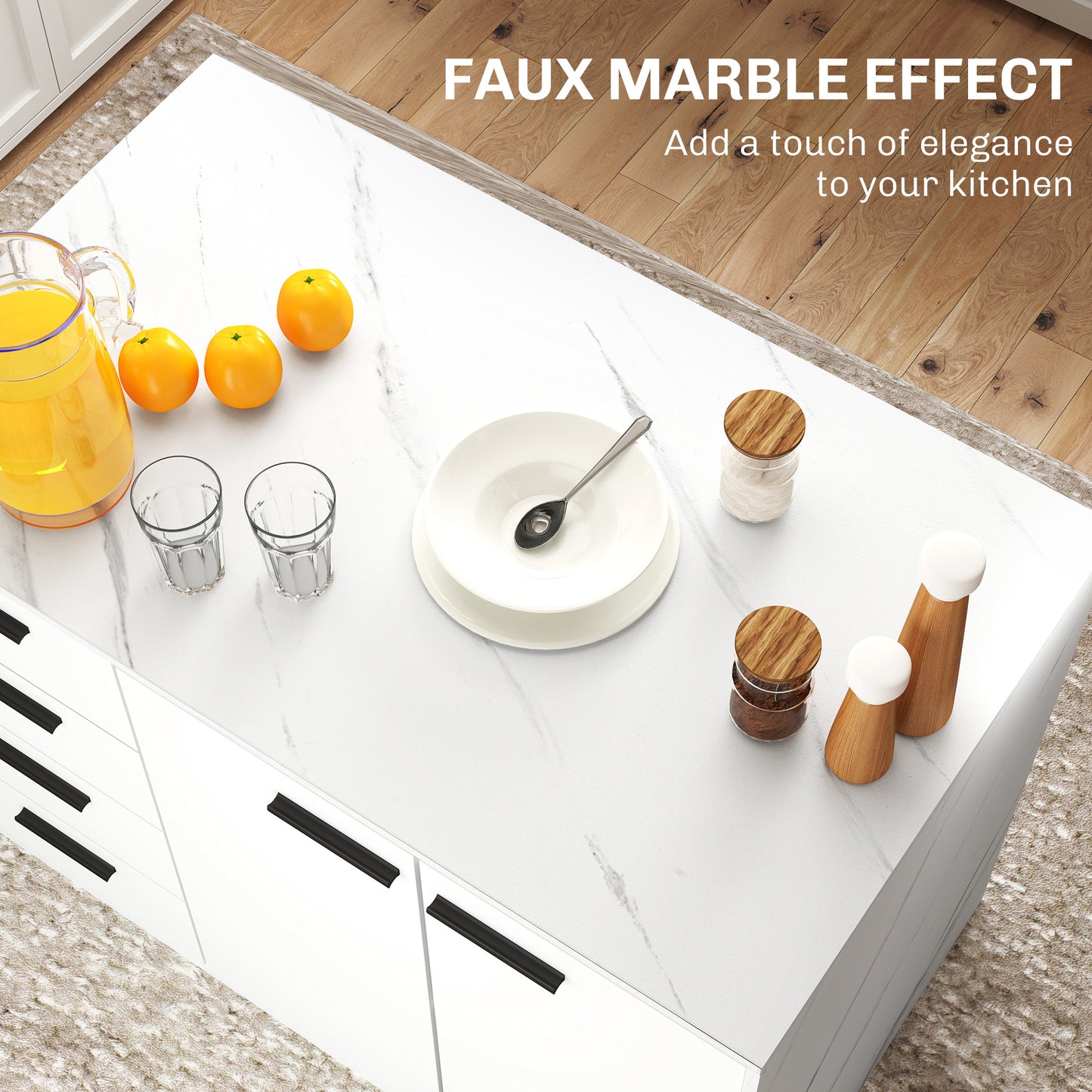 Îlot de cuisine avec rangement 4 tiroirs effet marbre