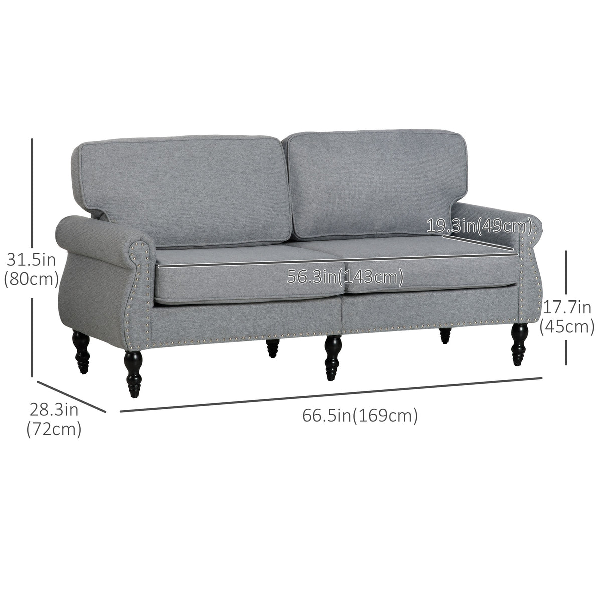 Sofa 2 places style traditionnel en lin