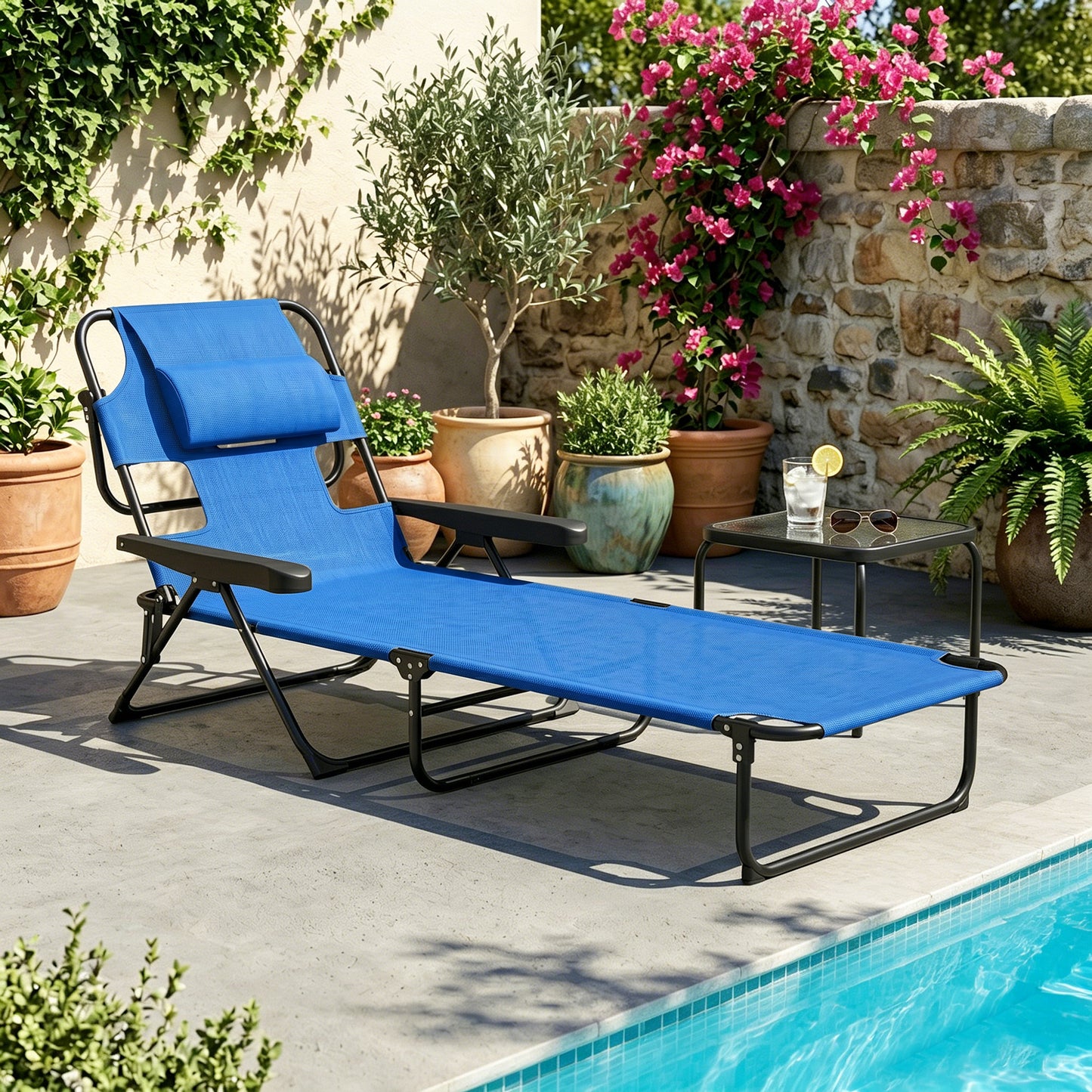 Chaise longue pliante avec dossier inclinable
