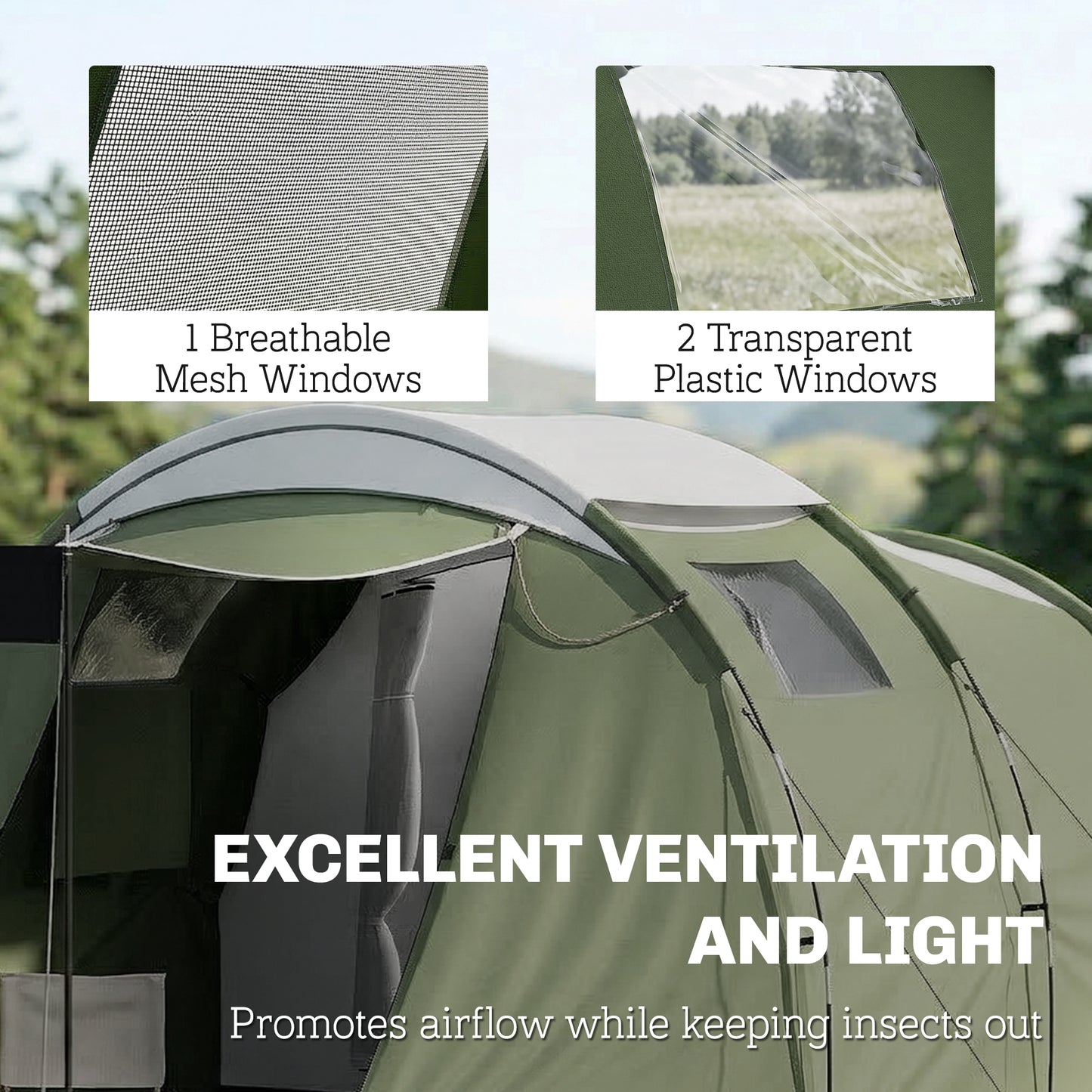 Tente tunnel deux pièces 3-4 personnes imperméable