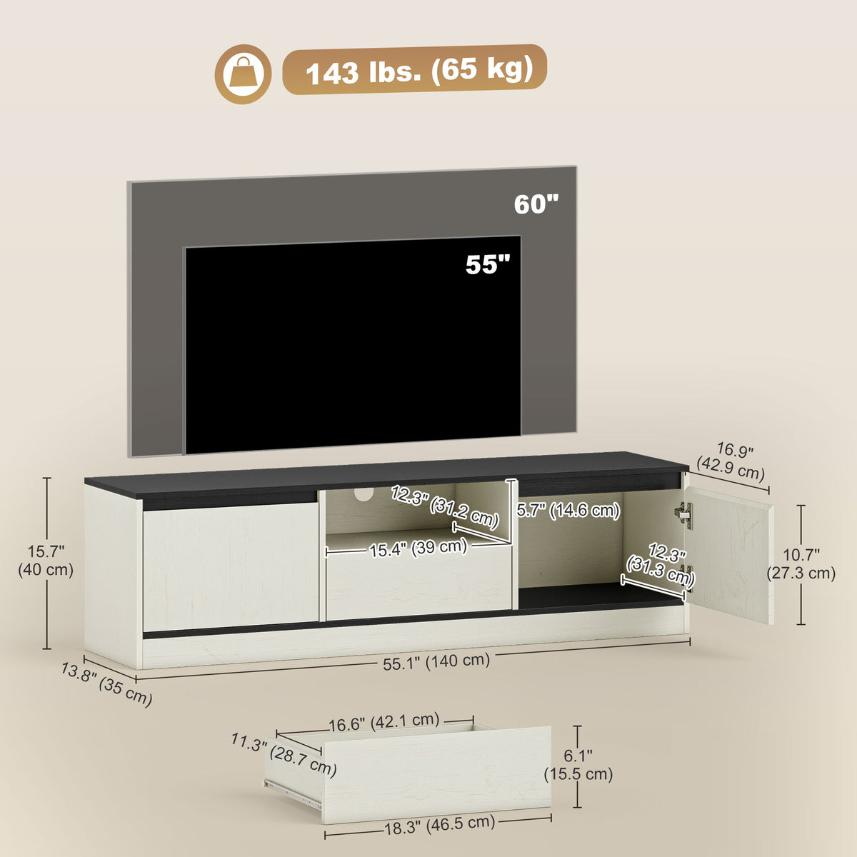 Meuble TV moderne avec rangement et gestion des câbles