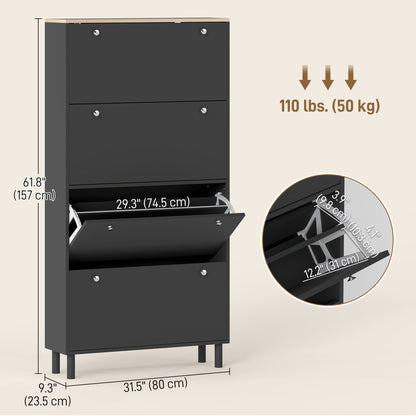 Armoire à chaussures étroite 4 tiroirs — 24 à 32 paires