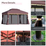 Gazebo double toit en aluminium avec filet et rideaux