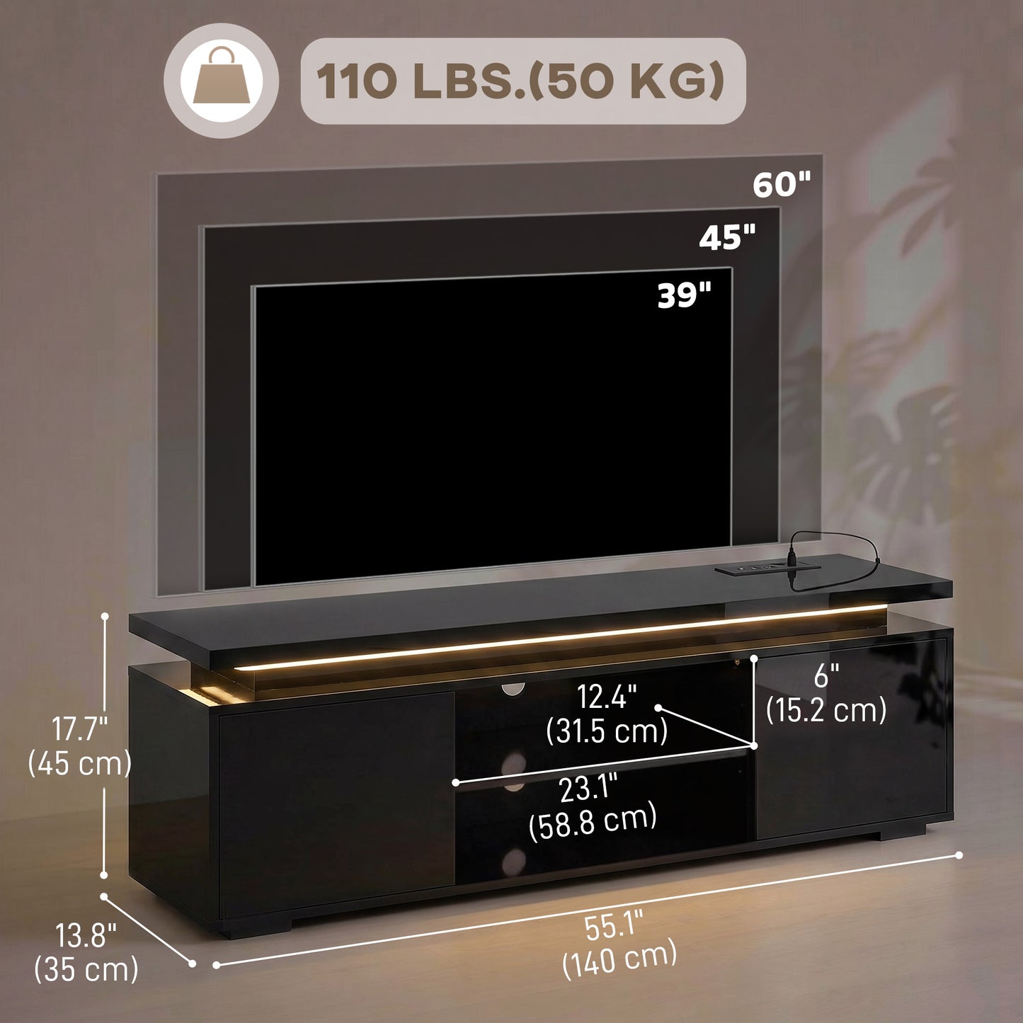 Meuble TV avec DEL RGB et prises intégrées