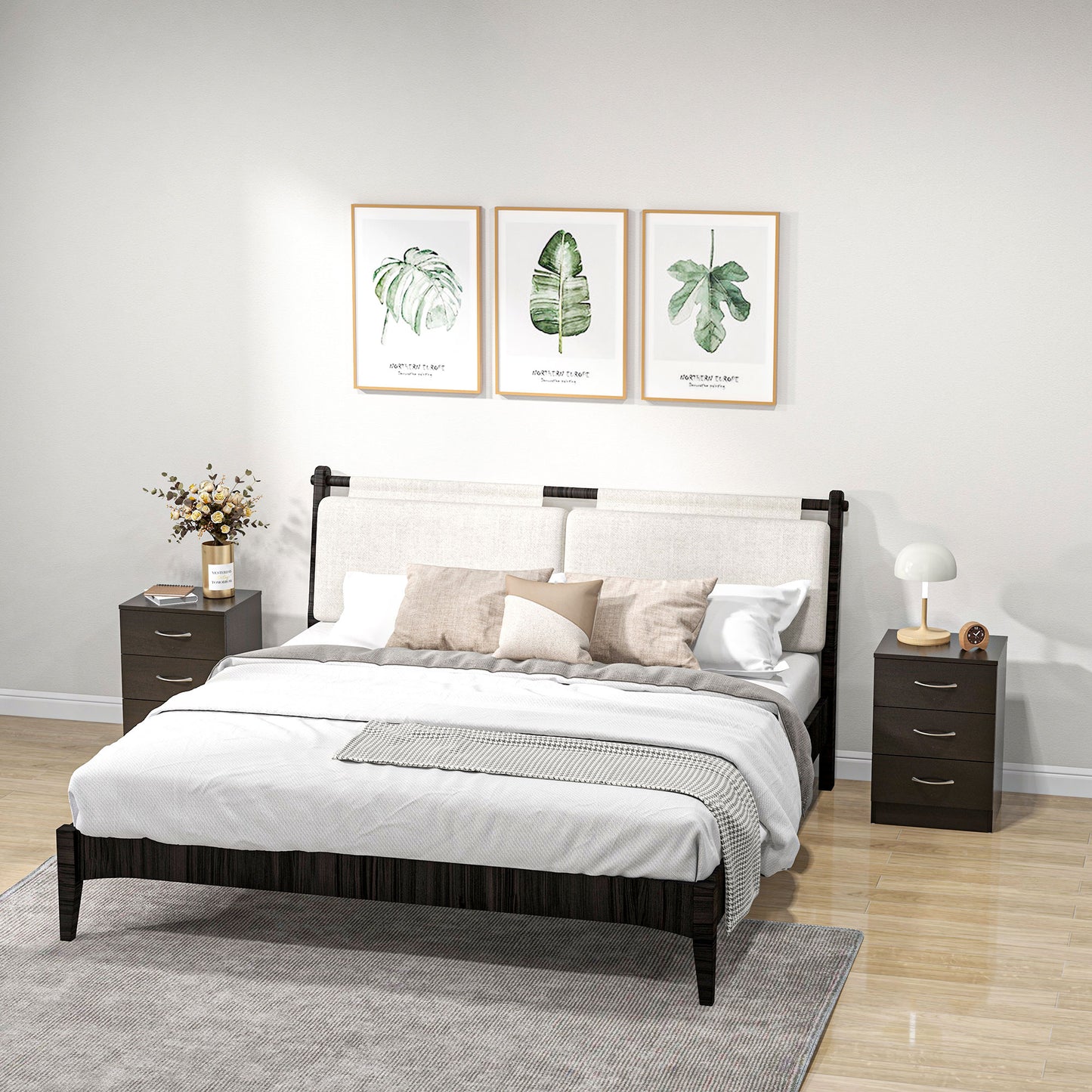 Table de chevet 3 tiroirs design moderne — ensemble de 2