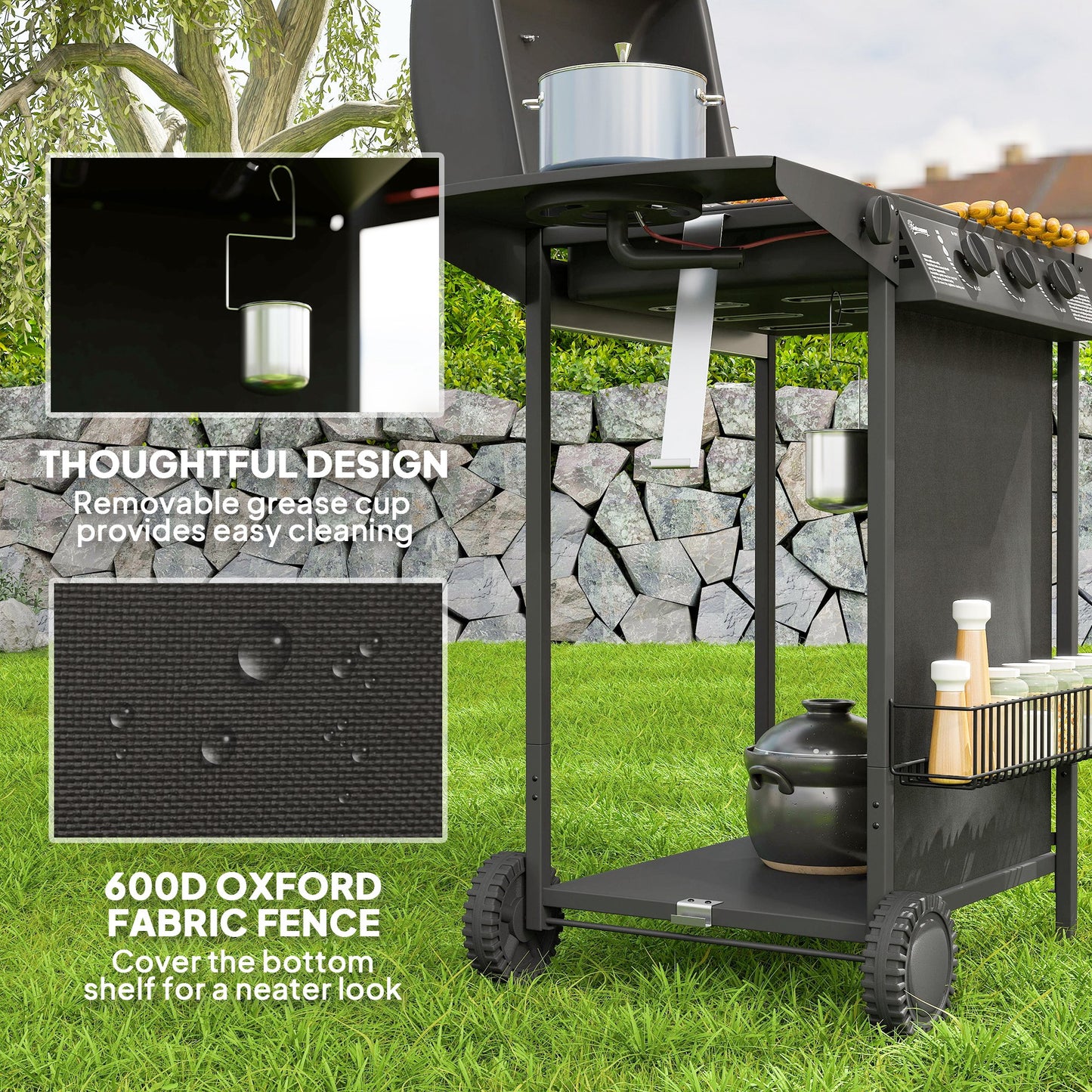 BBQ au Propane 3+1 Brûleurs Portable avec Brûleur Latéral
