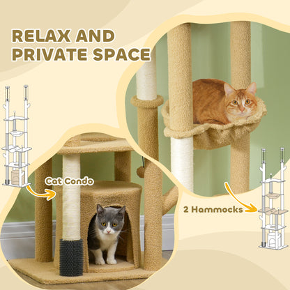 Arbre à chat plafond-sol ajustable 225-255cm avec hamacs