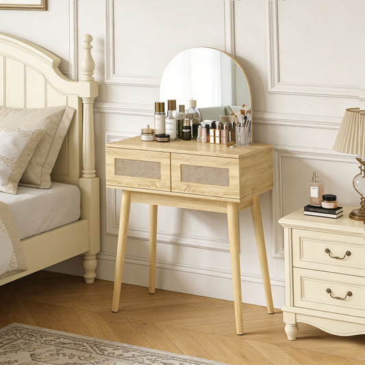 Coiffeuse avec miroir et tiroirs en bois