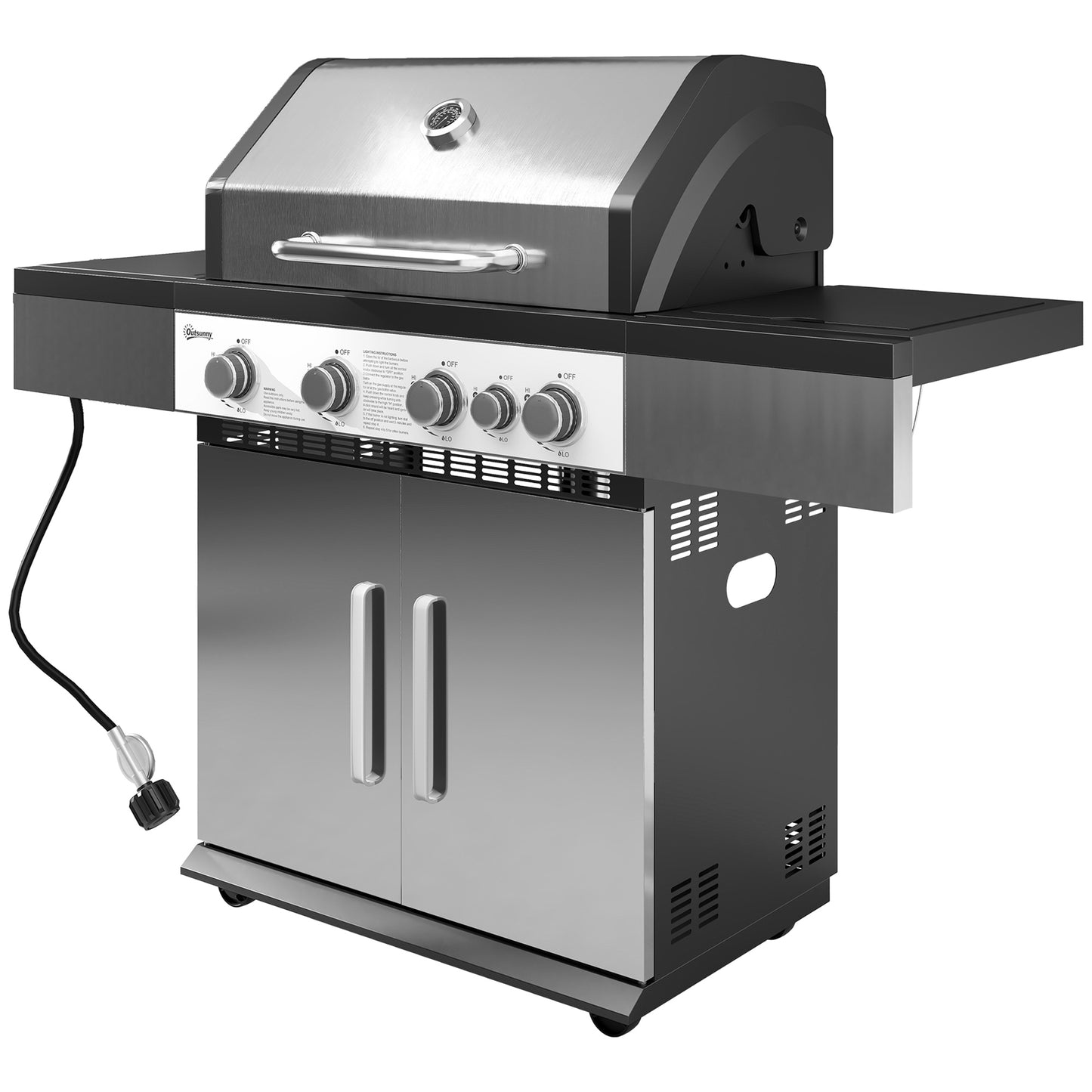 Barbecue à gaz propane 5 brûleurs portable avec réchaud latéral