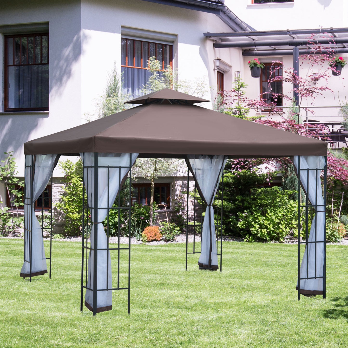 Gazebo de jardin double toit avec moustiquaire 3x3 m