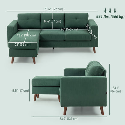Sofa sectionnel en velours côtelé avec chaise longue réversible