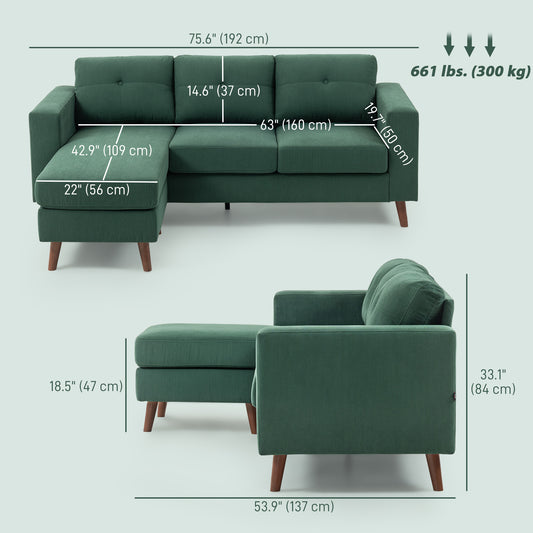 Sofa sectionnel en velours côtelé avec chaise longue réversible