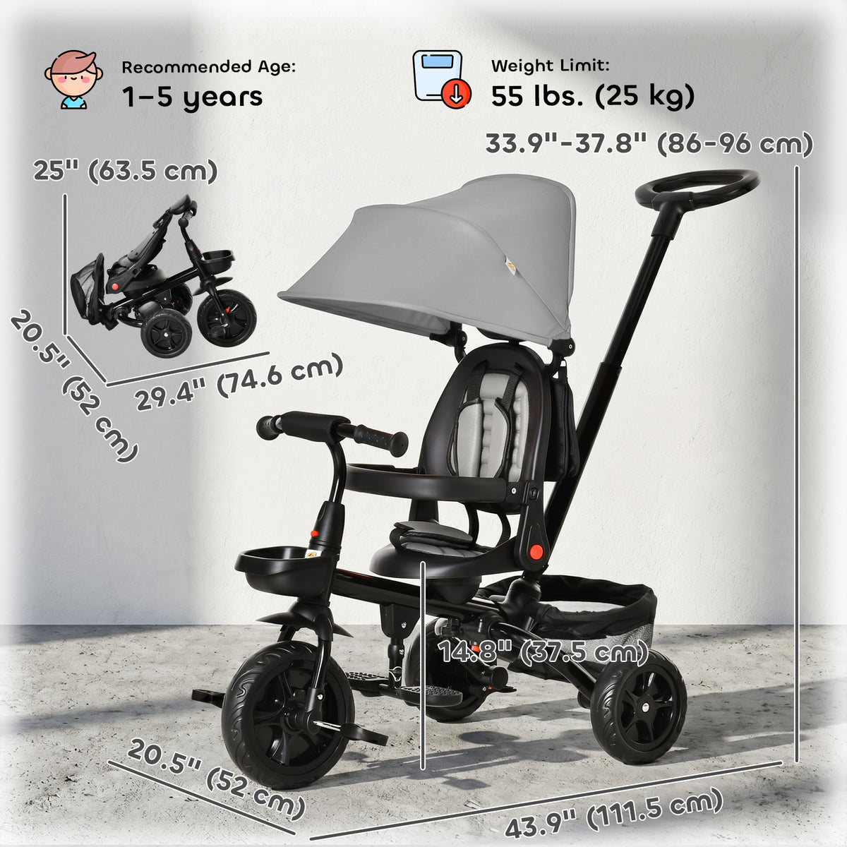 Tricycle évolutif 5-en-1 pour tout-petits
