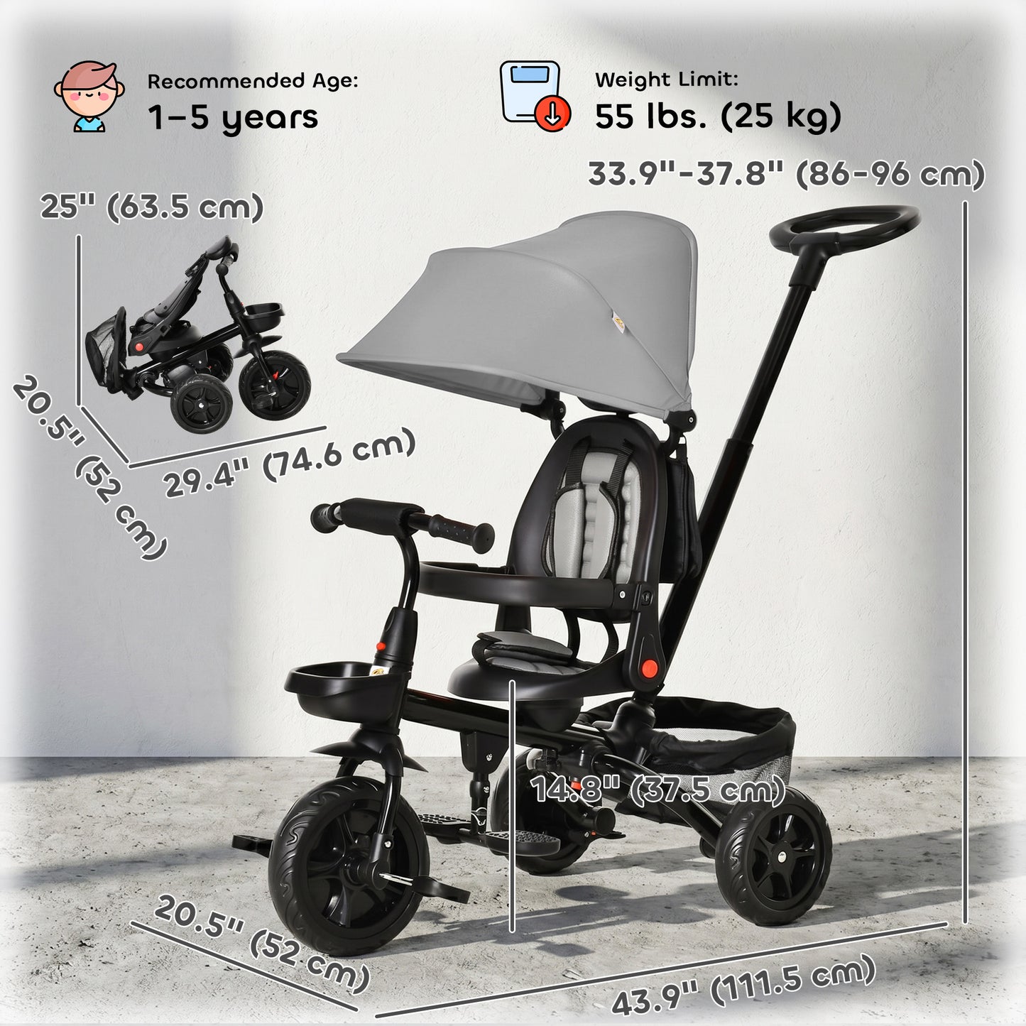 Tricycle évolutif 5-en-1 pour tout-petits