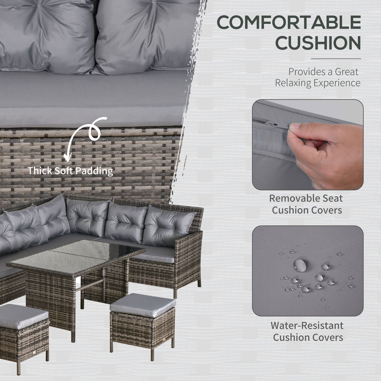 Ensemble de patio sectionnel rotin 6 pièces avec table