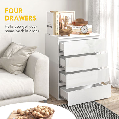 Commode 4 tiroirs fini haute brillance pour chambre