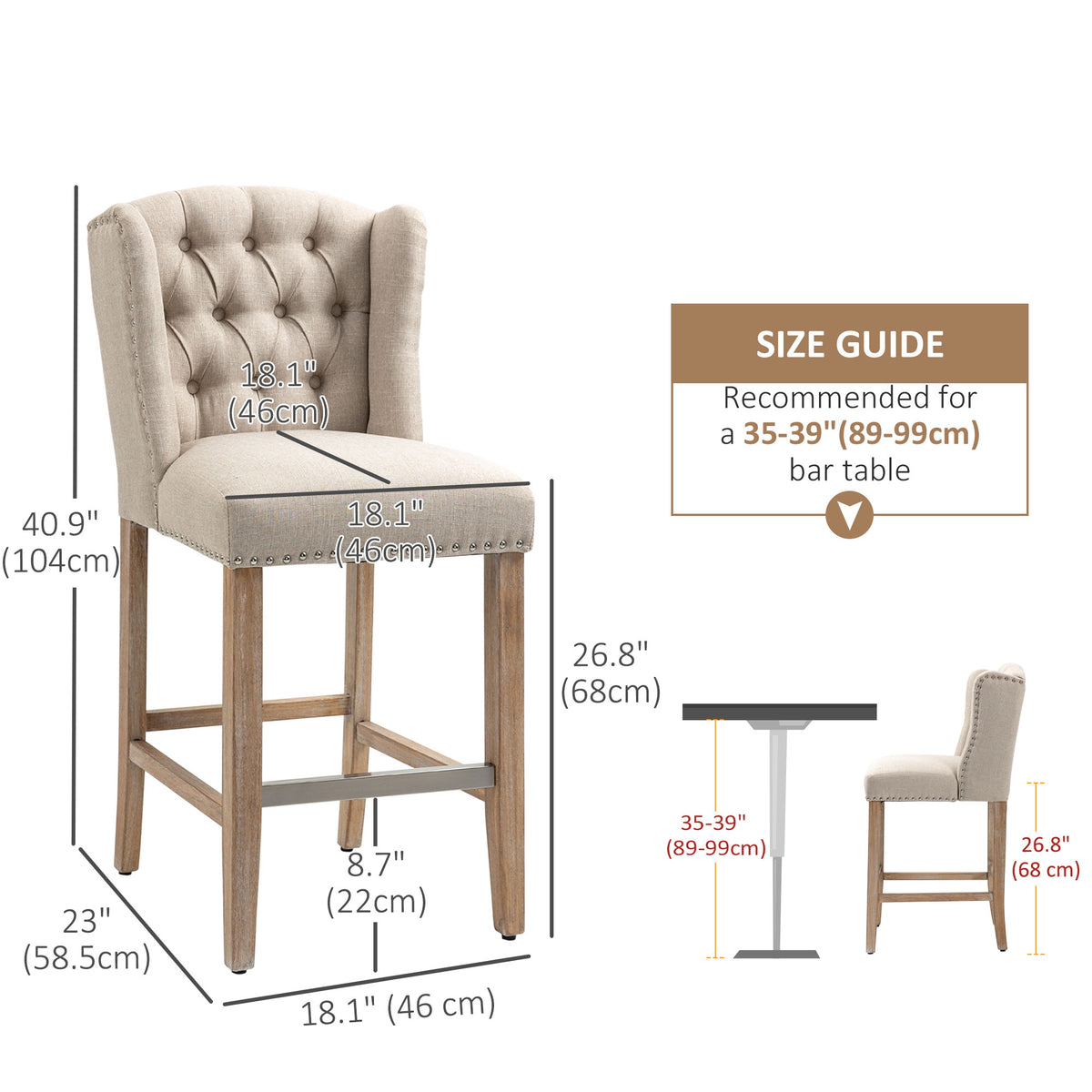 Ensemble 2 tabourets comptoir capitonné — beige